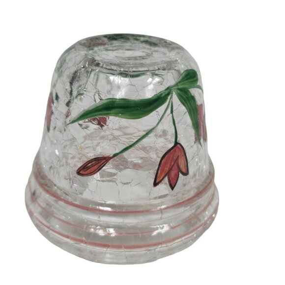 Vtg Fifth Avenue Crackled Crystal Glass Votive Candle Holder Pink Tulips - Picture 5 of 10